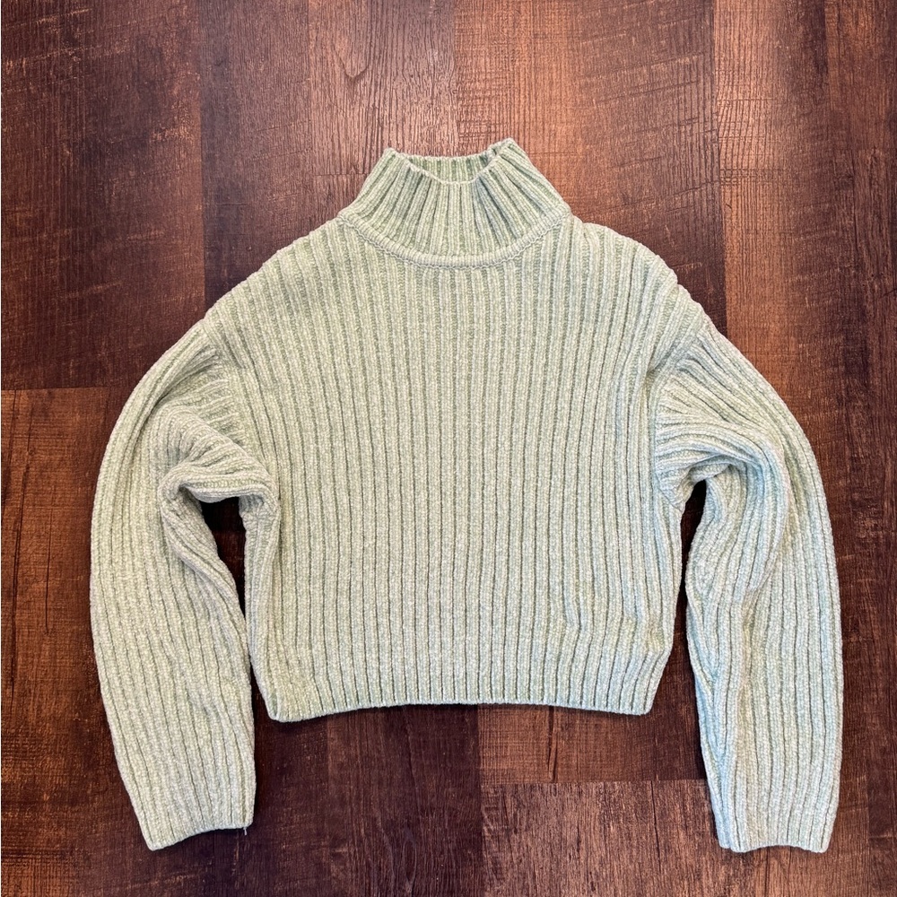 H&M Divided Ribbed chenille Turtleneck cropped Sweater - mint Green